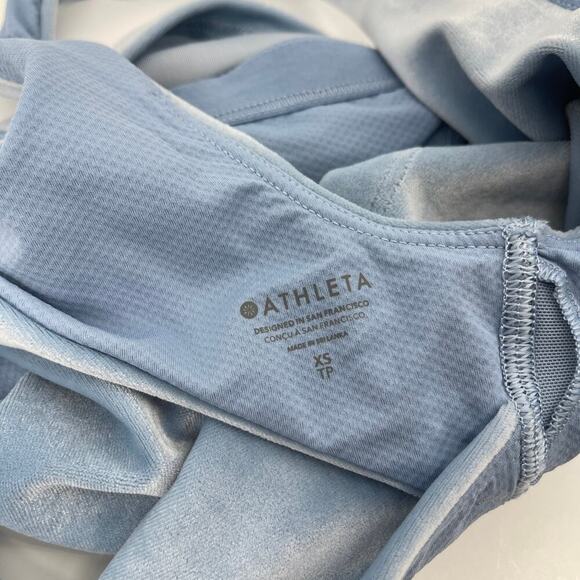 Athleta Velvet Cut Out Crop Long Line Heron Blue Sports Bra Size XS - Picture 5 of 5